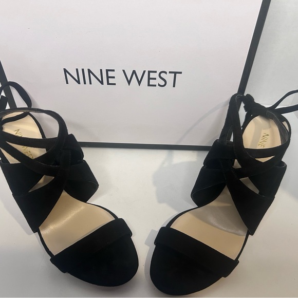 Nine West Sexy Black Suede Ankle tie Heels - Picture 6 of 14